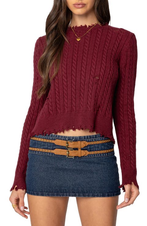 Split Back Cable Stitch Crewneck Sweater