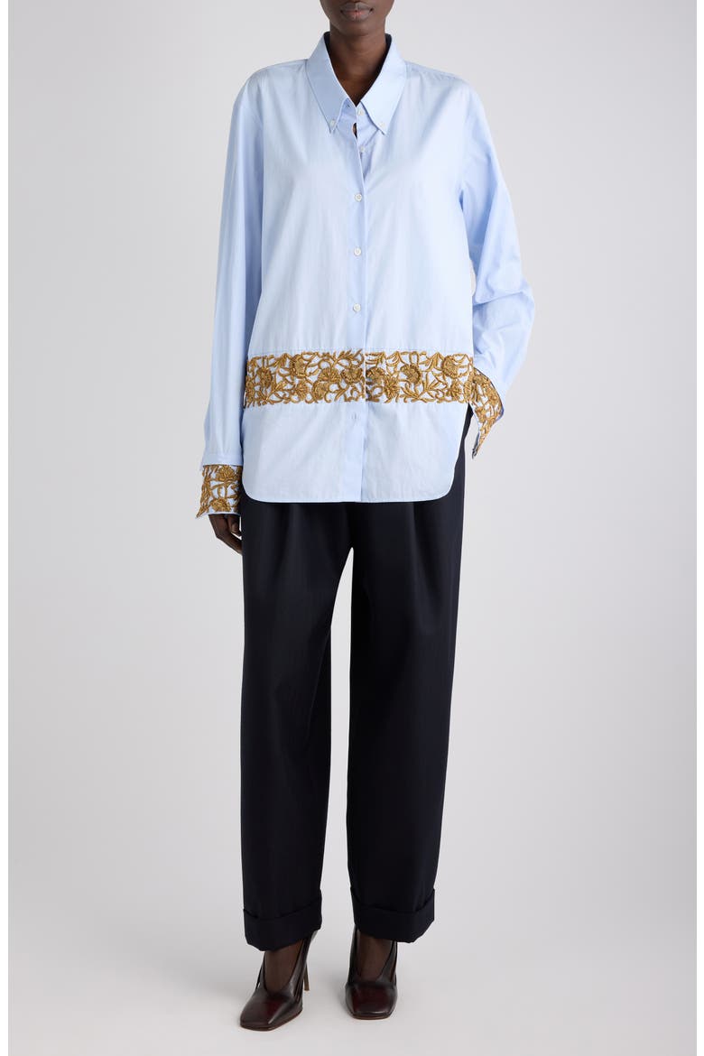 Cheers Bis Embroidered Cotton Button-Down Shirt, Alternate, color, LIGHT BLUE