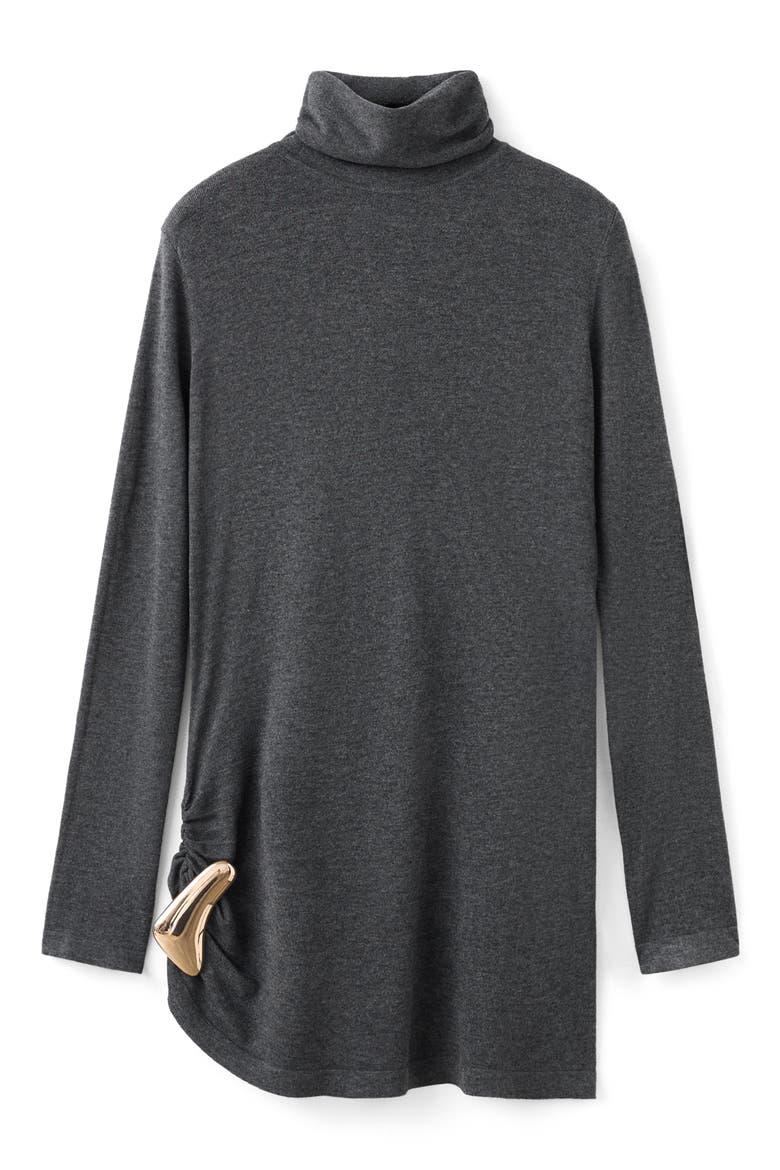 Turtleneck Tunic with Brooch, Alternate, color, CHARCOAL