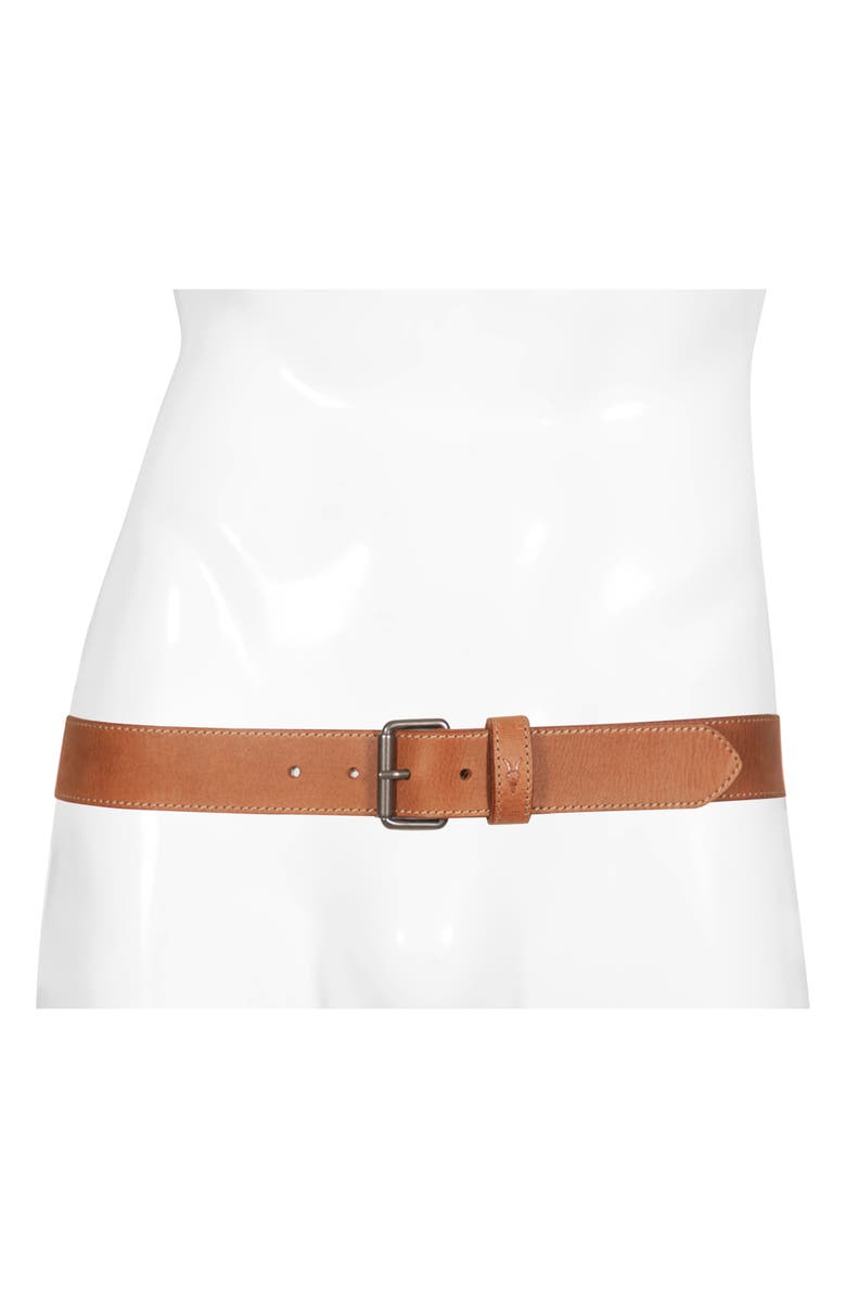 AllSaints Stitched Edge Leather Belt, Alternate, color, Tan