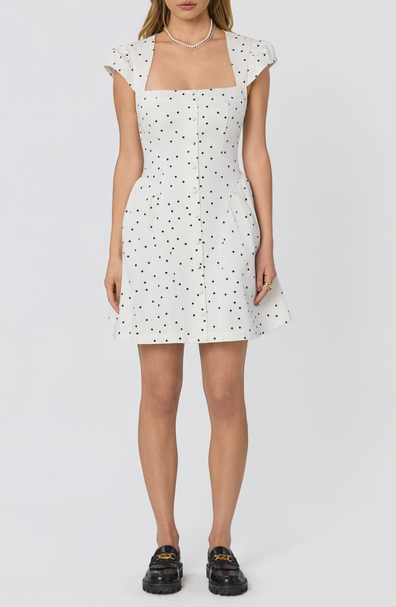 ASTR the Label Averi Polka Dot Minidress, Main, color, White/ Black Polka Dot