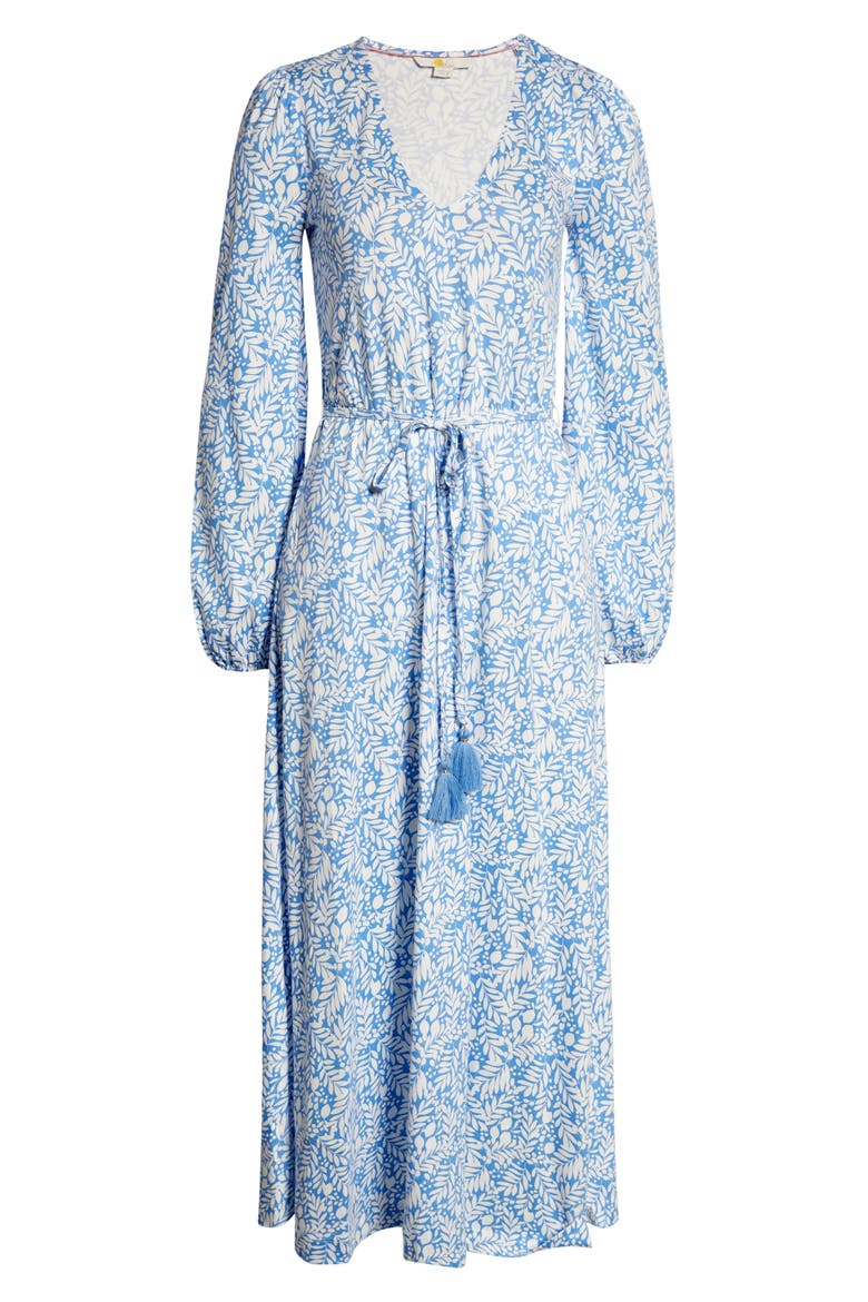 Belted Long Sleeve Jersey Dress, Alternate, color, GRAPE HYACINTH LEMON FOLIAGE