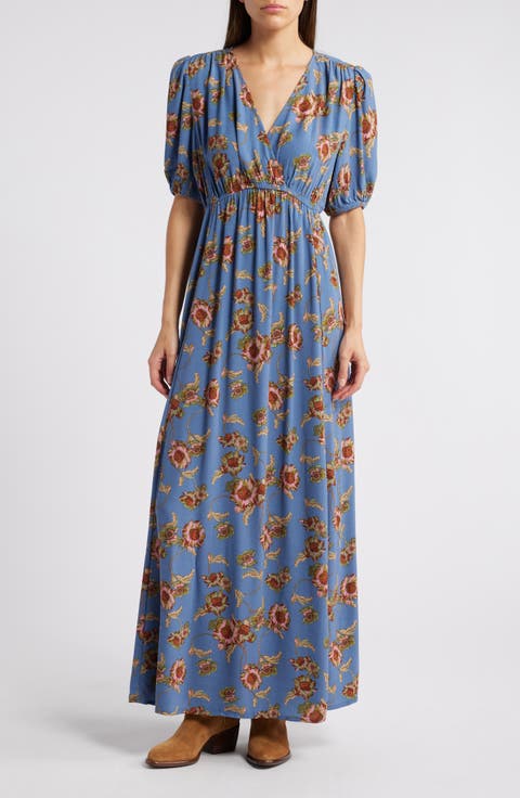 Floral Surplice V-Neck Maxi Dress