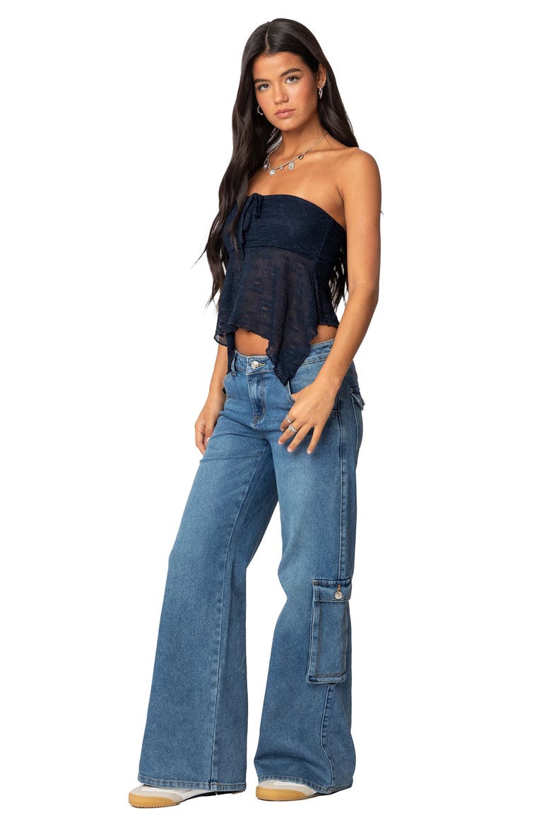 Embroidered Sheer Strapless Top, Alternate, color, NAVY