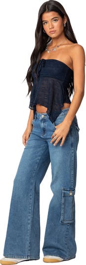 Embroidered Sheer Strapless Top