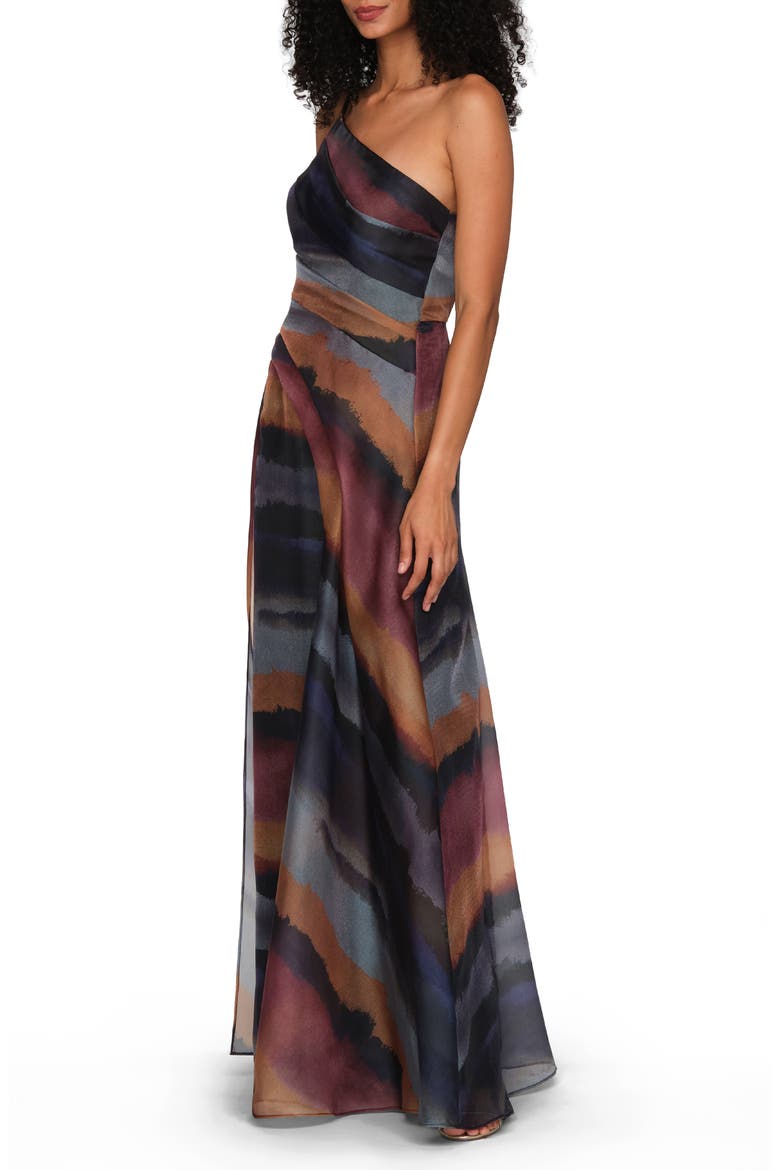 Daniela Ombré Stripe One-Shoulder Organza Gown, Alternate, color, ICEBERG MULTI