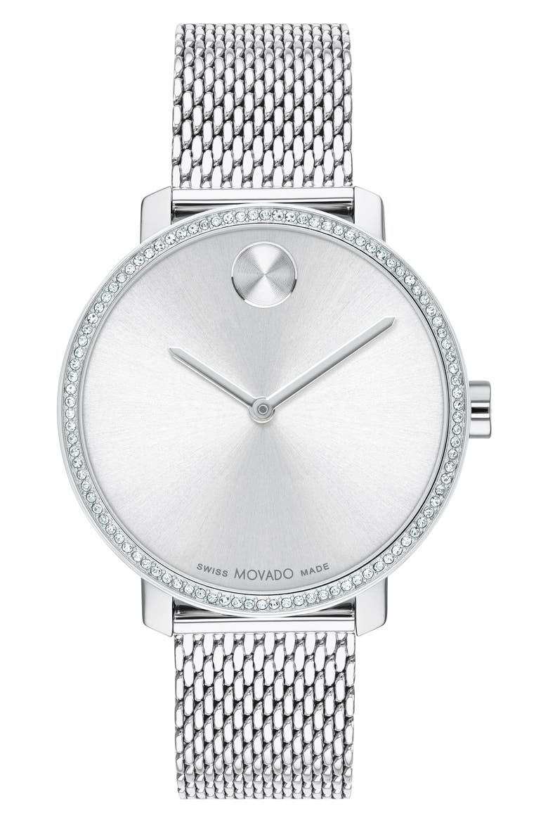 Bold Shimmer Mesh Strap Watch, 34mm, Main, color, SILVER DIAL