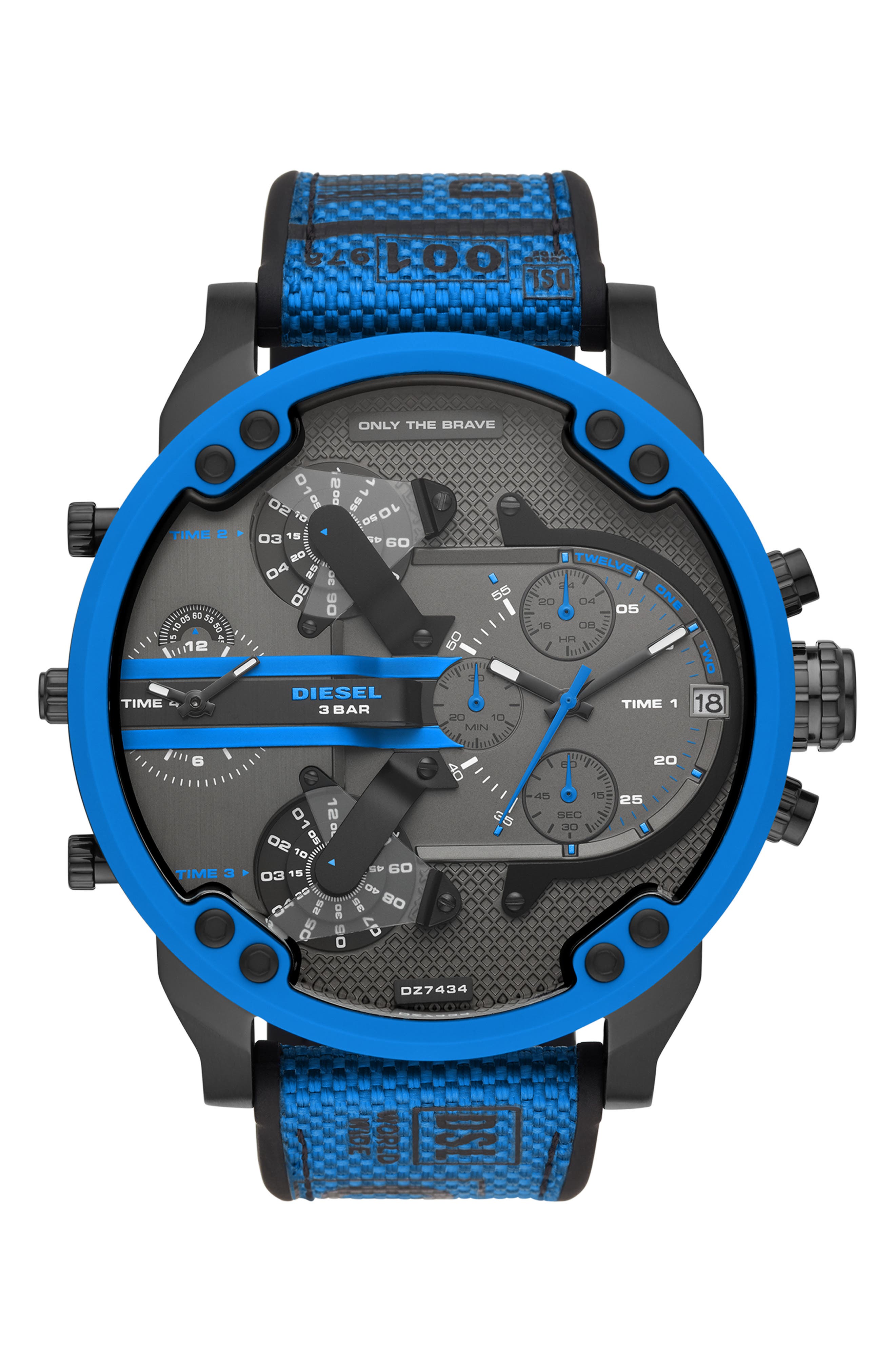 DIESEL® Mr. Daddy 2.0 Chronograph Quartz Nylon Strap Watch, 57mm