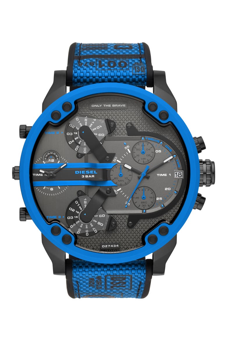 Mr. Daddy 2.0 Chronograph Quartz Nylon Strap Watch, 57mm, Main, color, BLACK