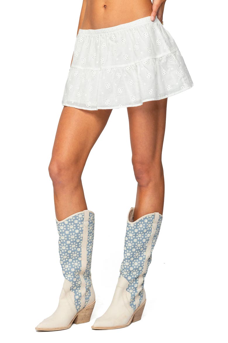 Dora Eyelet Ruffle Miniskirt, Alternate, color, WHITE