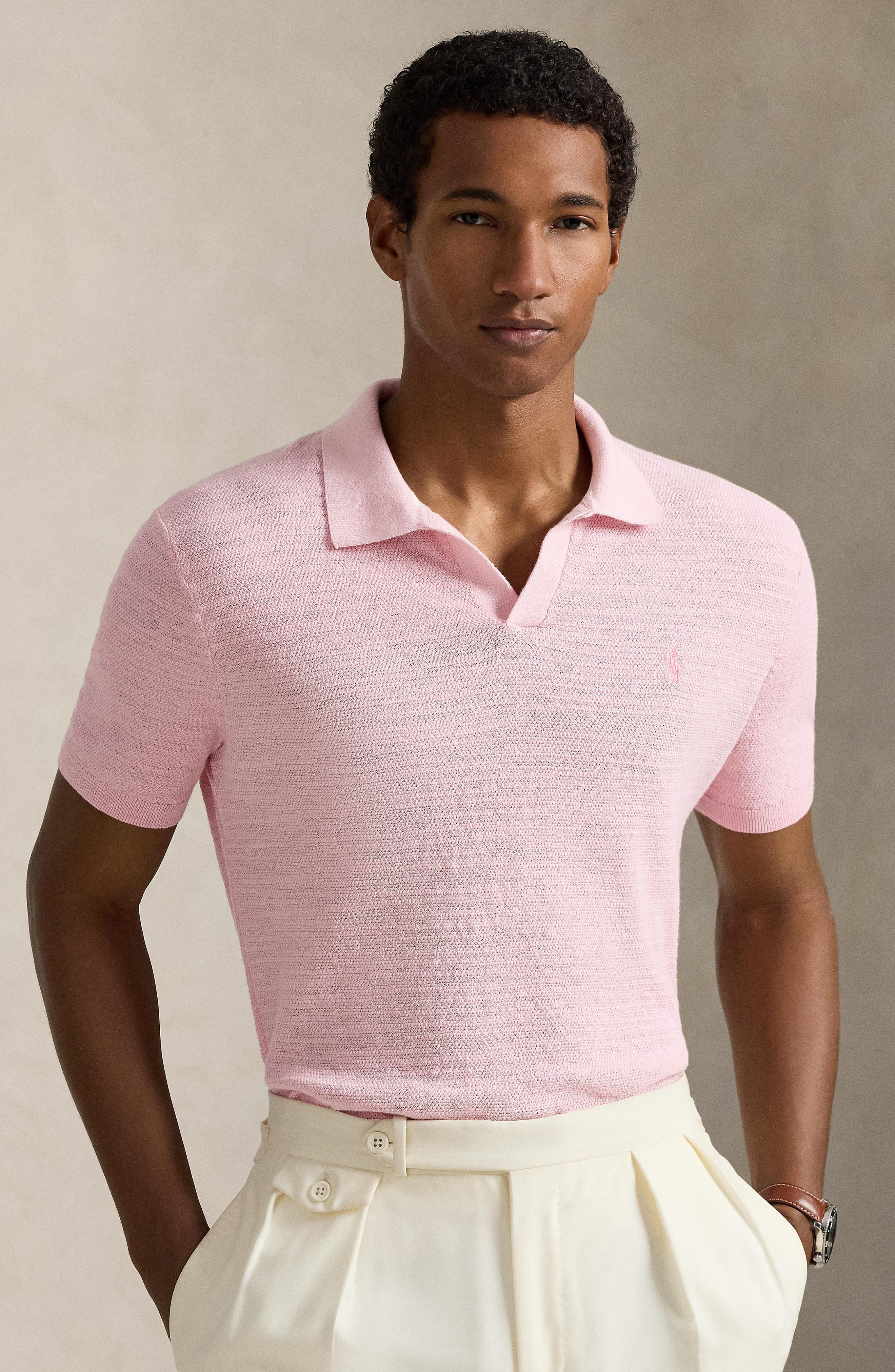 Textured Seed Stitch Cotton & Linen Polo (Men) | Nordstrom