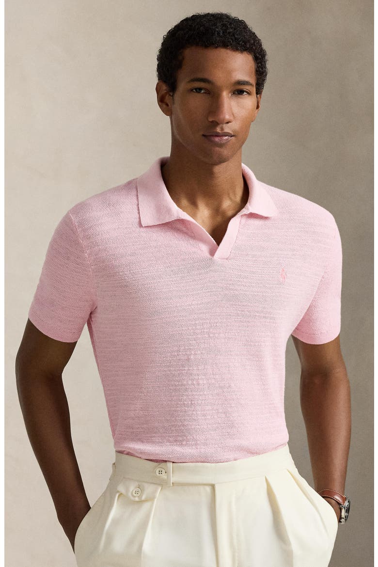 Textured Seed Stitch Cotton & Linen Polo, Alternate, color, CARMEL PINK/ DECKWASH WHITE