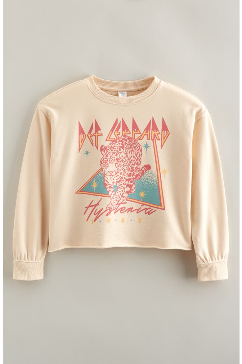 Kids' Graphic Raw Hem Crop Crewneck Sweatshirt, Main, color, BEIGE BLUSH DEF LEPPARD