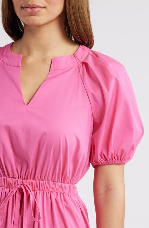 Anne Klein Tiered Puff Sleeve Midi Dress In Carmine Rose