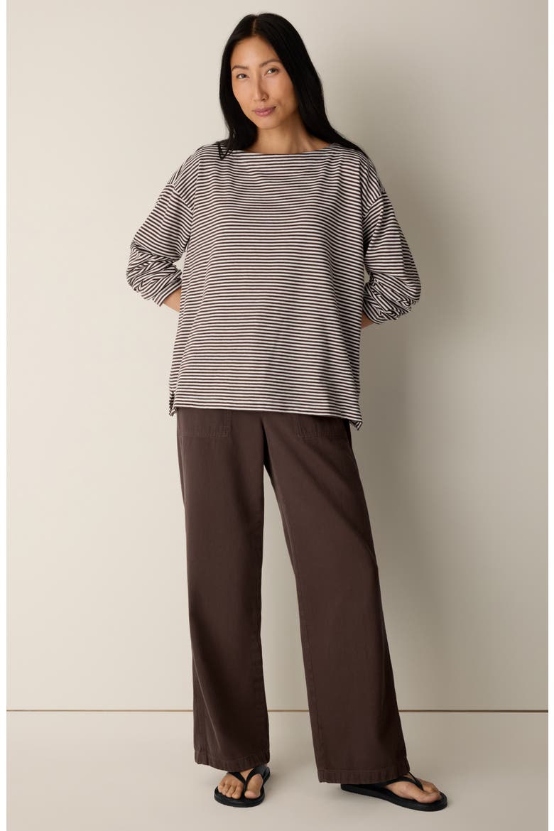 Striped Organic Cotton Bateau Neck Boxy Top, Alternate, color, TRUFFLE