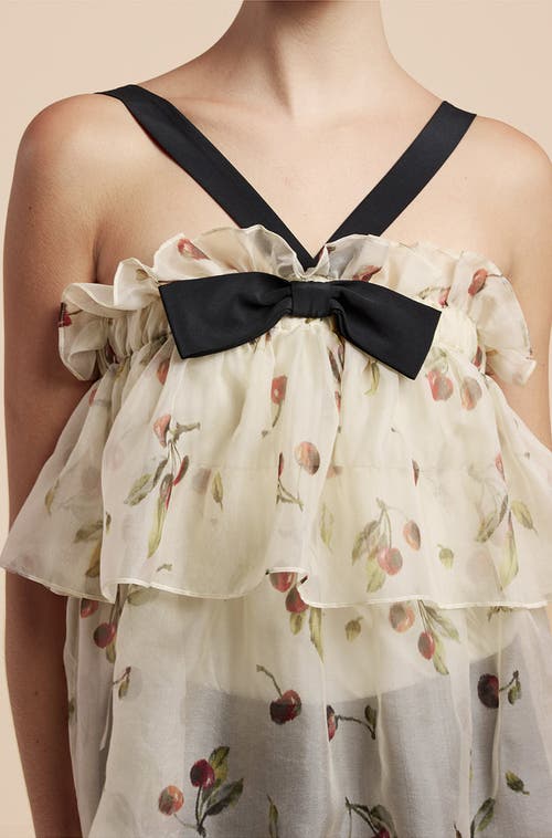 Rebecca Taylor Cherry Tiered Organza Top In Cherry Print Ivory Combo