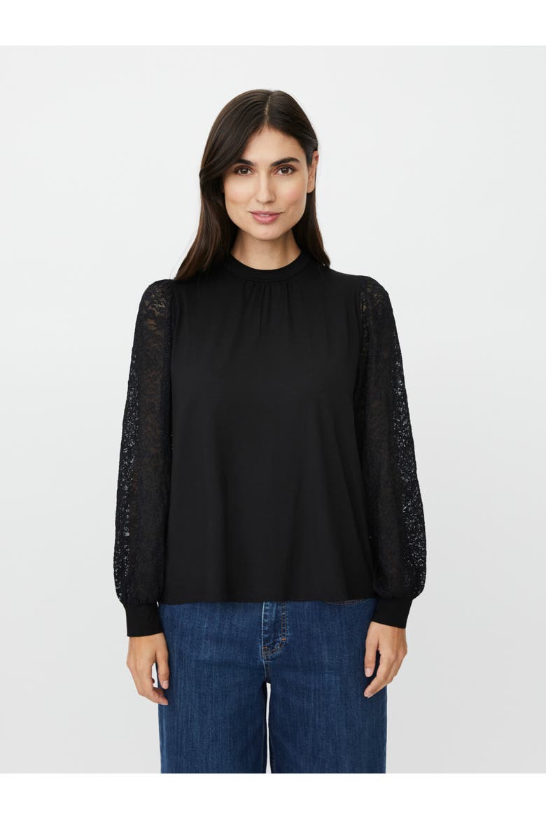 Mabravoria High Neck Lace Sleeve Blouse, Main, color, Black