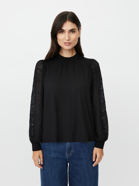 Mabravoria High Neck Lace Sleeve Blouse