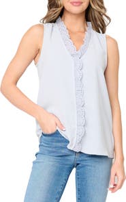 GIBSONLOOK Embroidered Eyelet Trim Button-Up Top