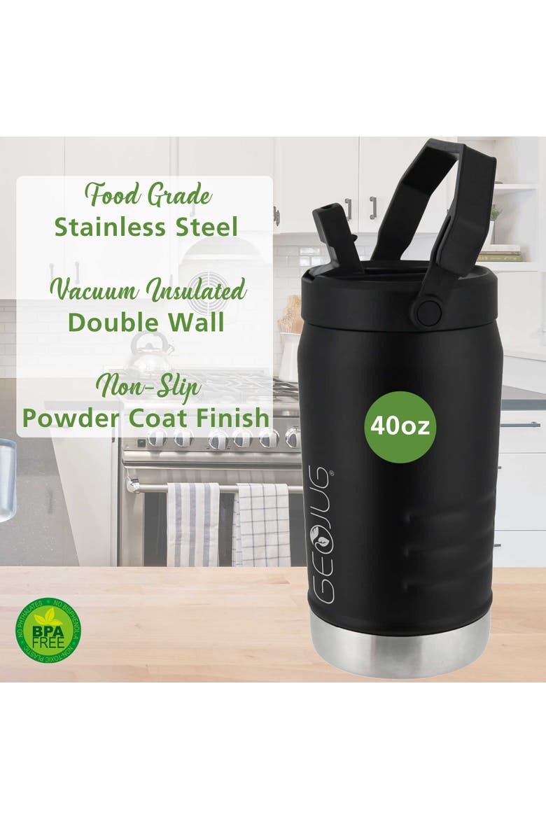 Vacuum Insulated Sports Water Jug, Spout Straw Lid, Large Handle with Fence Hook, Alternate, color, Black