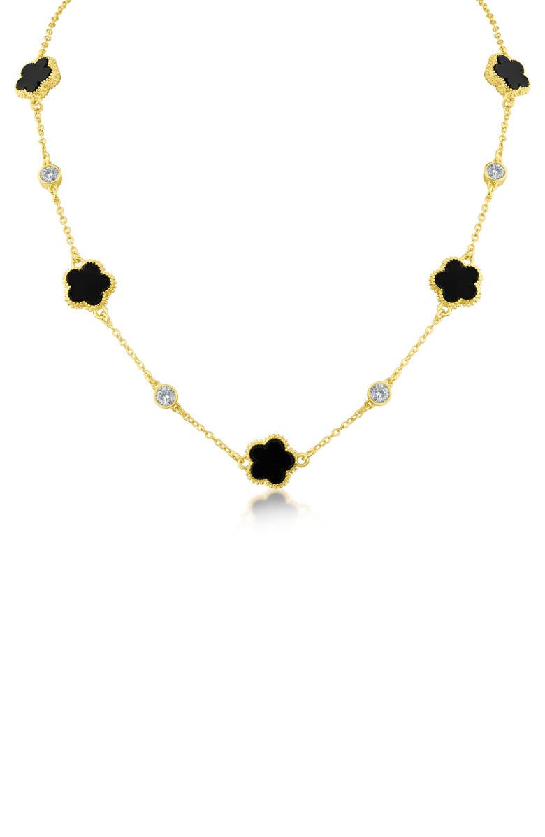 CZ by Kenneth Jay Lane Cubic Zirconia & Black Clover Station Necklace, Alternate, color, Black/ Gold
