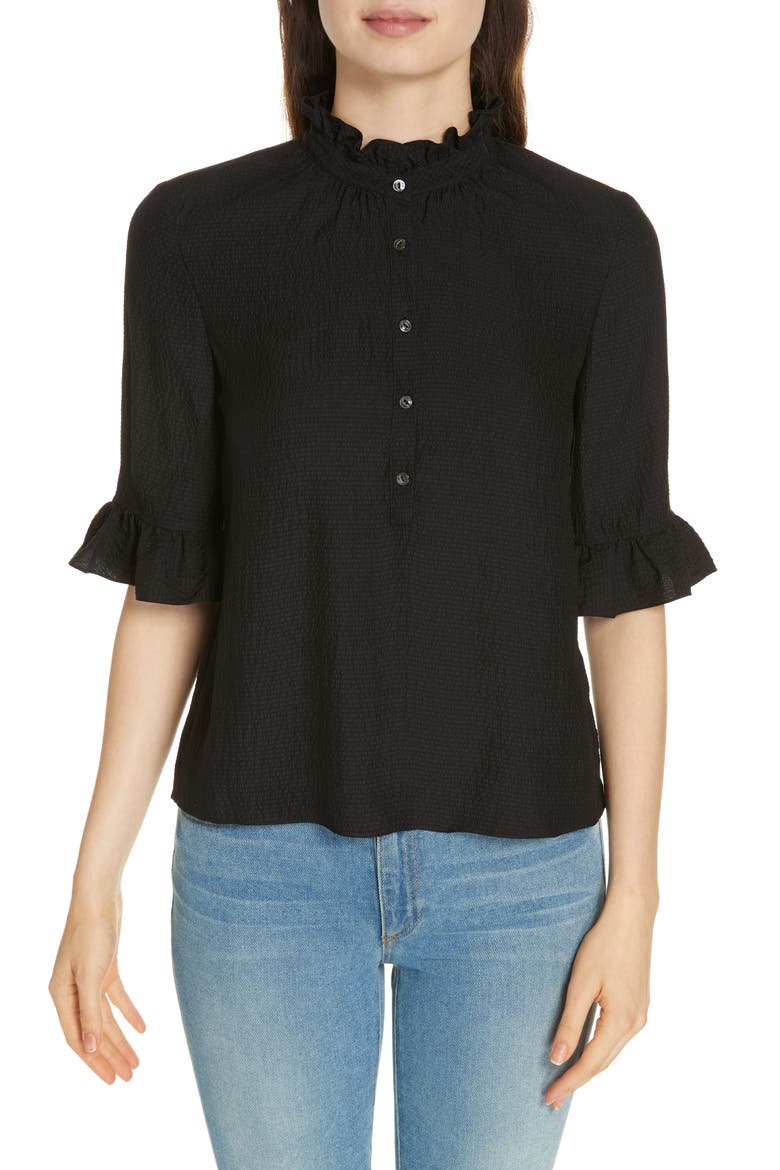 Silk Ruffle Top, Main, color, BLACK