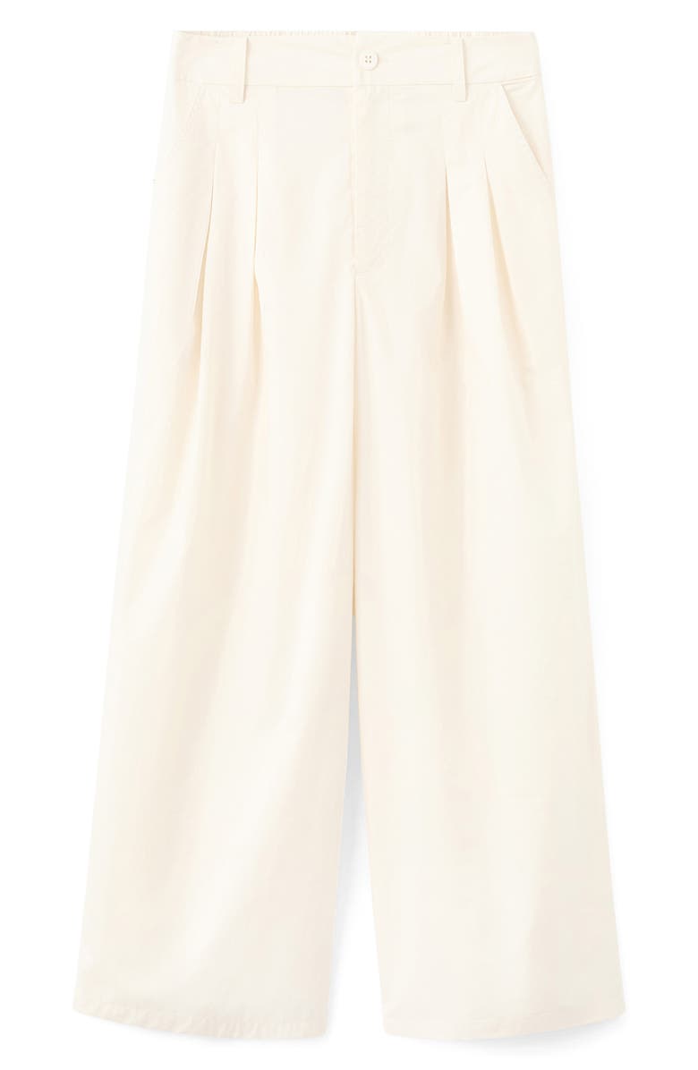 MANGO Pleated High Waist Crop Wide Leg Cotton Pants, Alternate, color, Pastel Yellow