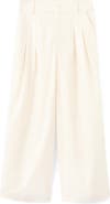 MANGO Pleated High Waist Crop Wide Leg Cotton Pants