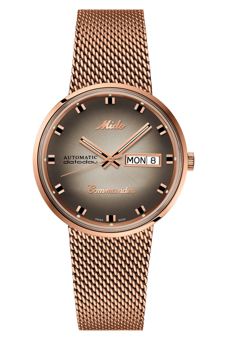 Commander Shade Mesh Strap Watch, Main, color, ROSE GOLD