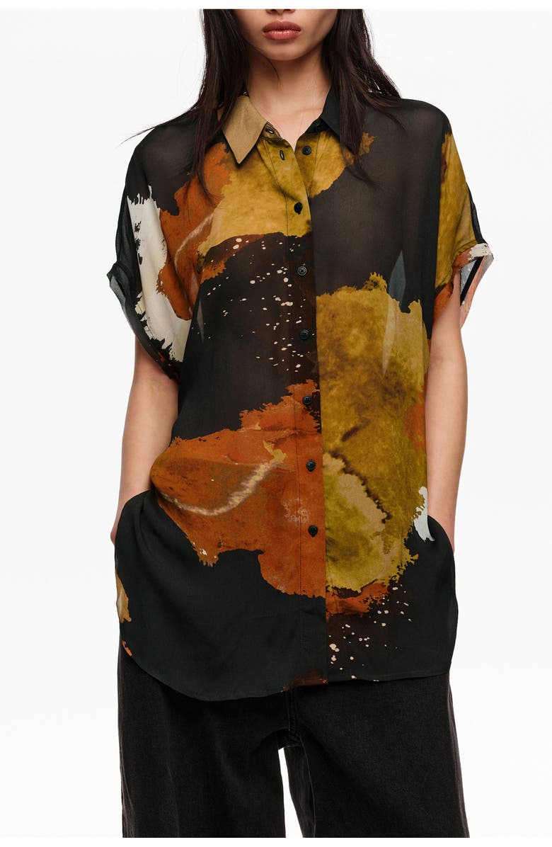 Bimba y Lola Blot Shirt With Flowing Sleeves, Main, color, Blot Xl Black