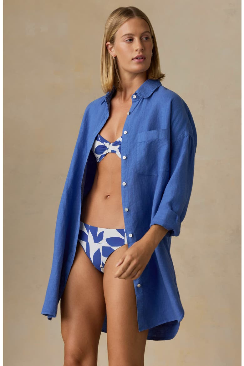 Laguna Kova Long Sleeve Linen Shirtdress, Alternate, color, PARADISE BLUE