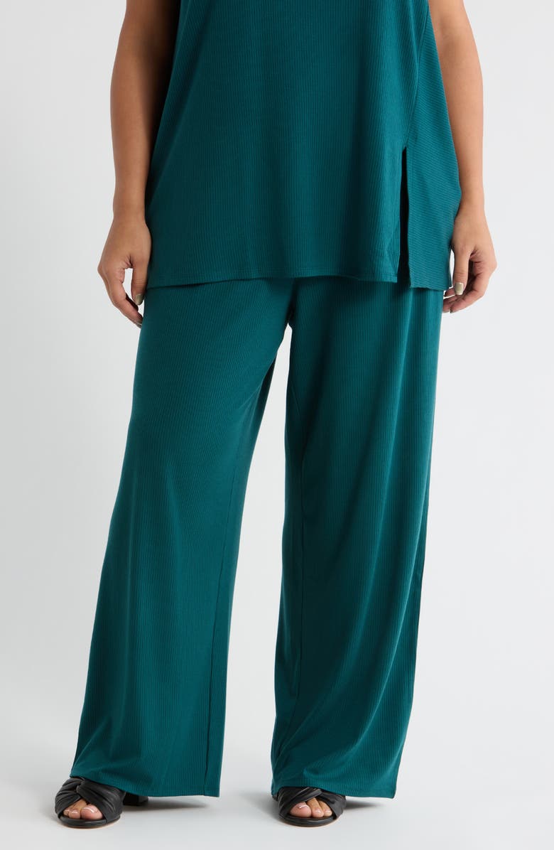 Eileen Fisher Rib Wide Leg Pants, Main, color, Kelp