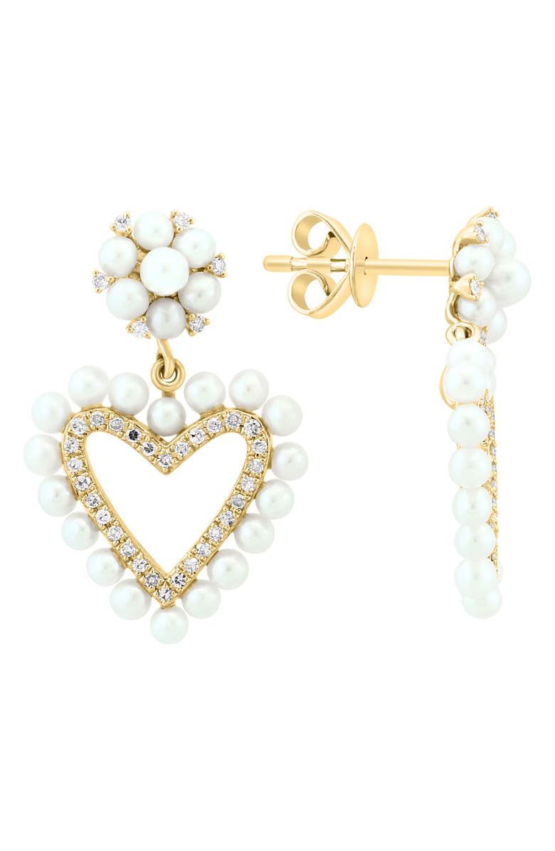 EFFY 14K Yellow Gold 2–2.5mm Freshwater Pearl & Diamond Heart Drop Earrings - 0.21ct., Alternate, color, 