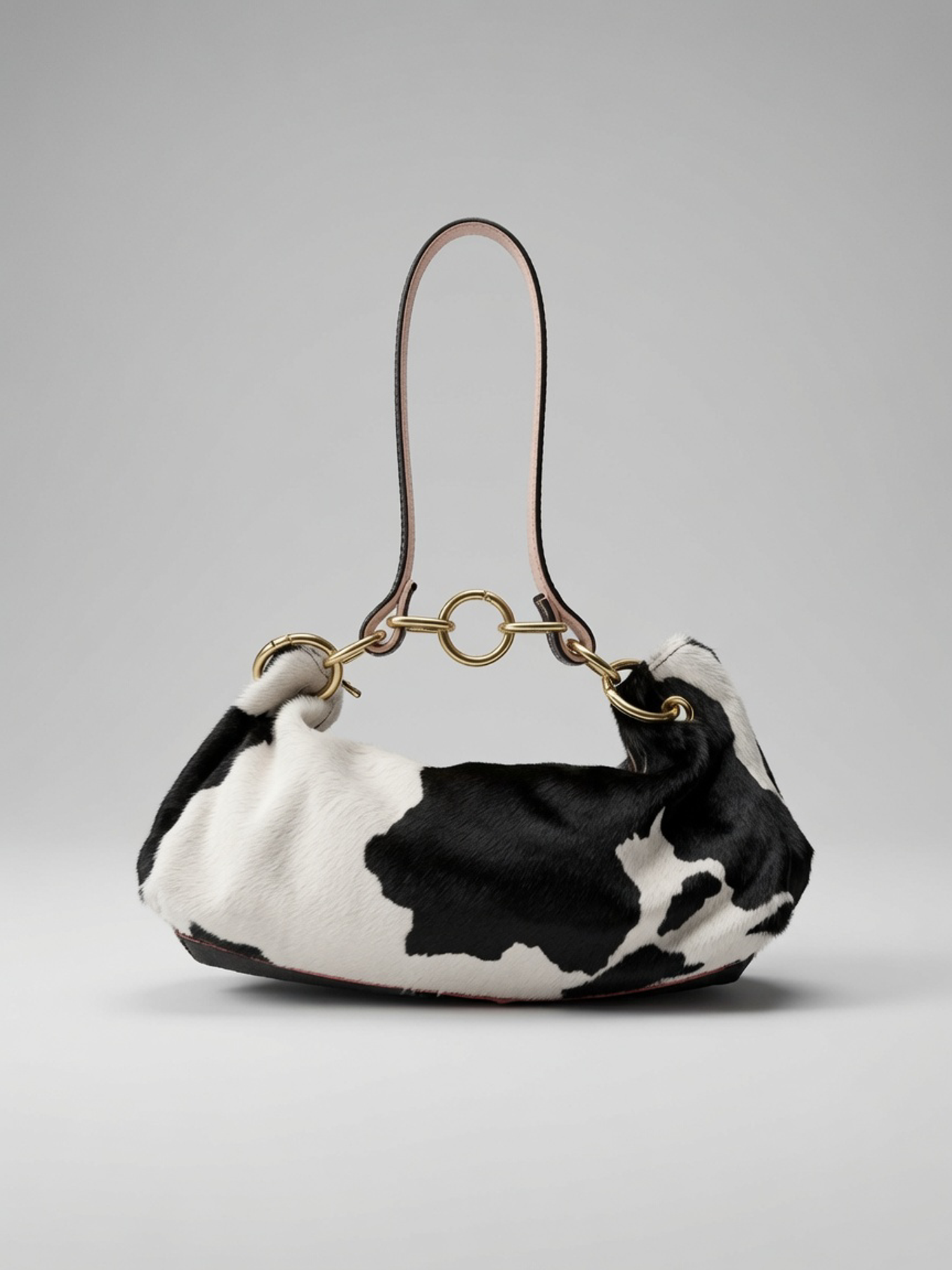Leather Shoulder Bag, Alternate, color, Black White Cow Print