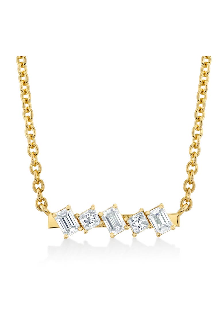 Mini Montage Emerald & Princess Diamond Bar Necklace, Main, color, 18K Yellow Gold