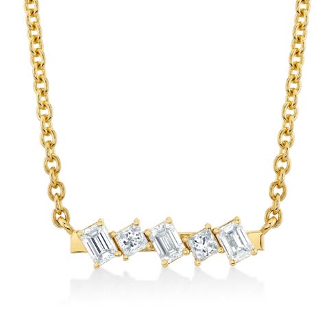 Mini Montage Emerald & Princess Diamond Bar Necklace