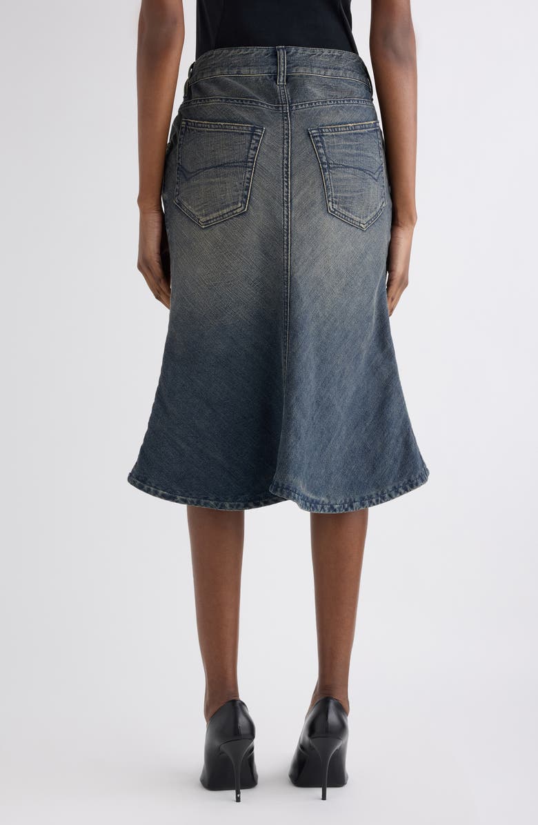 Balenciaga Denim A-Line Midi Skirt, Alternate, color, Navy/ Green/ Yellow
