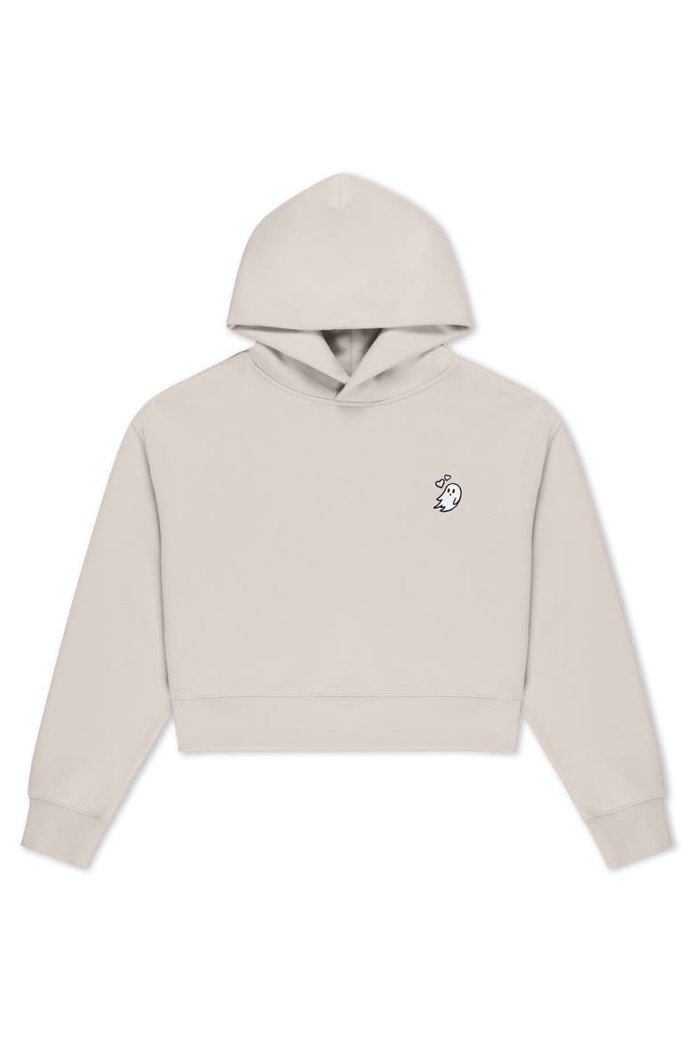 Heartly Ghost Midweight Fleece Relaxed Cropped Hoodie, Main, color, Bone