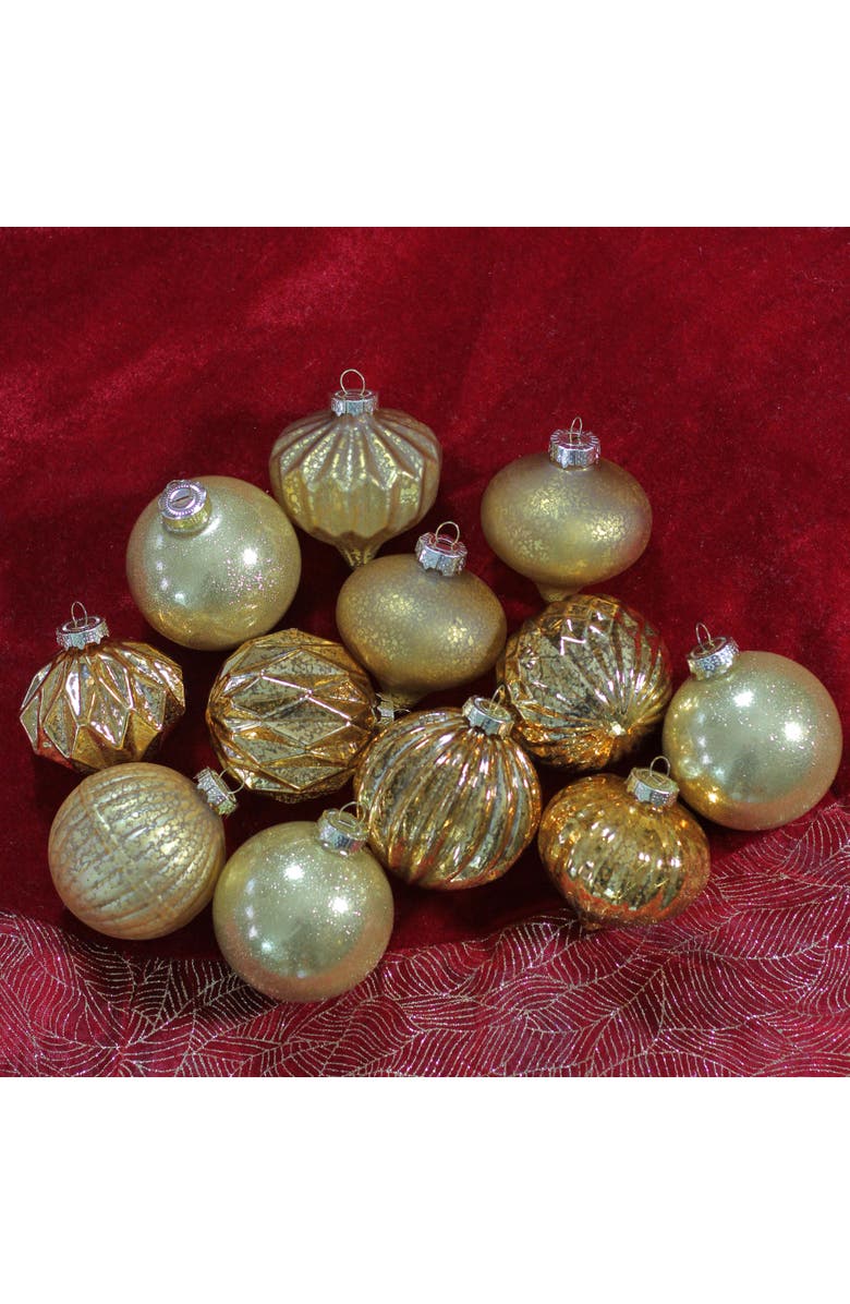 Northlight Mercury Onion and Ball Glass Christmas Ornament Set - 3" - Gold - 12ct, Alternate, color, Gold
