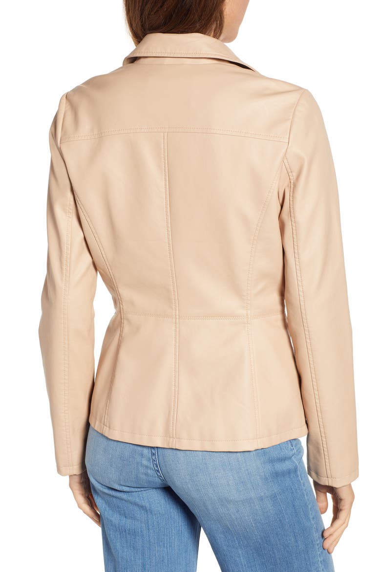 Spring Faux Leather Moto Jacket, Alternate, color, NUDE