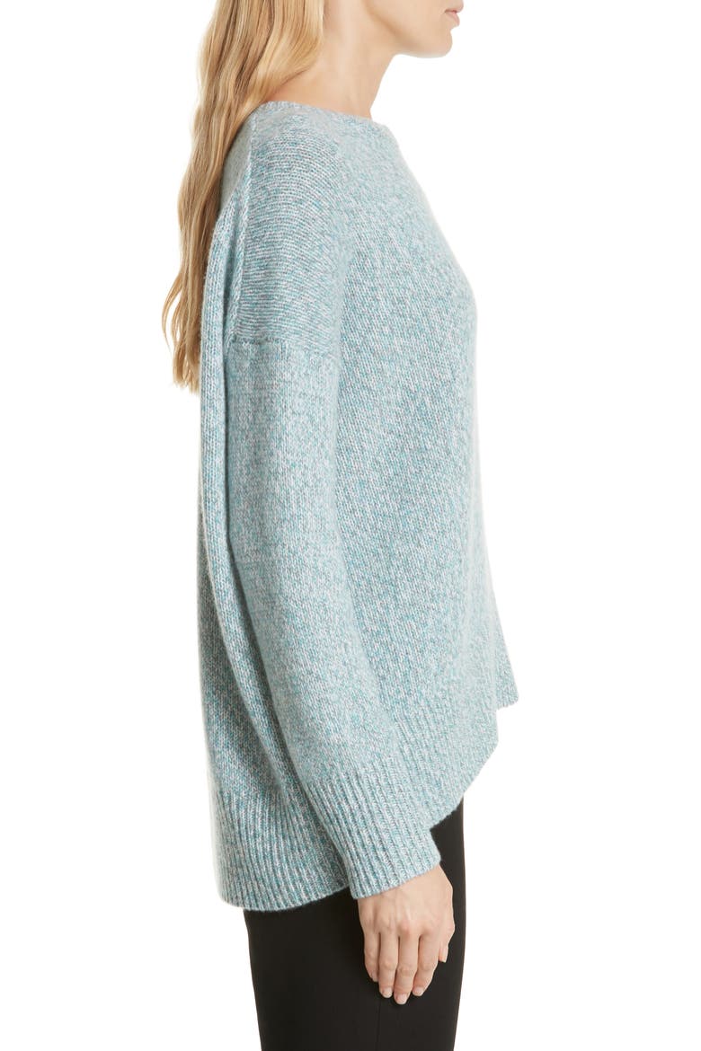 High/Low Cashmere Tweed Sweater, Alternate, color, AQUA SMOKE TWEED