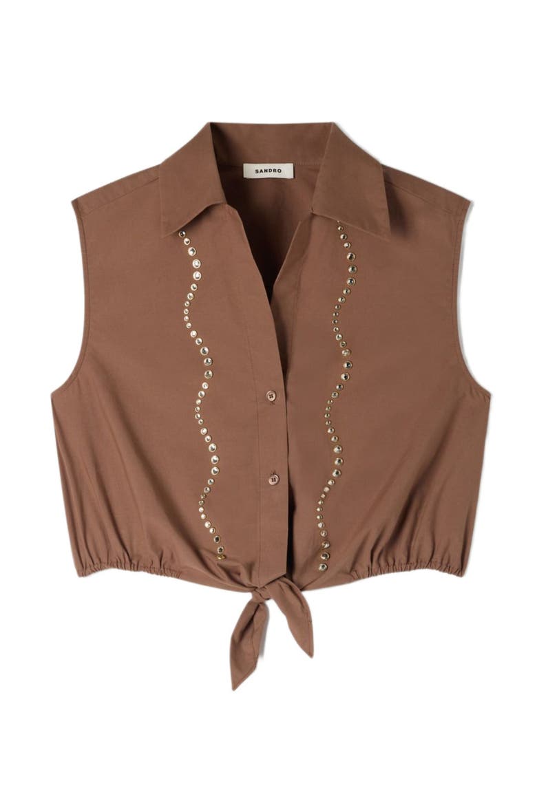 Rhinestone cropped shirt, Alternate, color, Brown