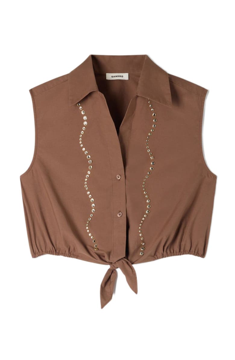 SANDRO Rhinestone cropped shirt, Alternate, color, Brown