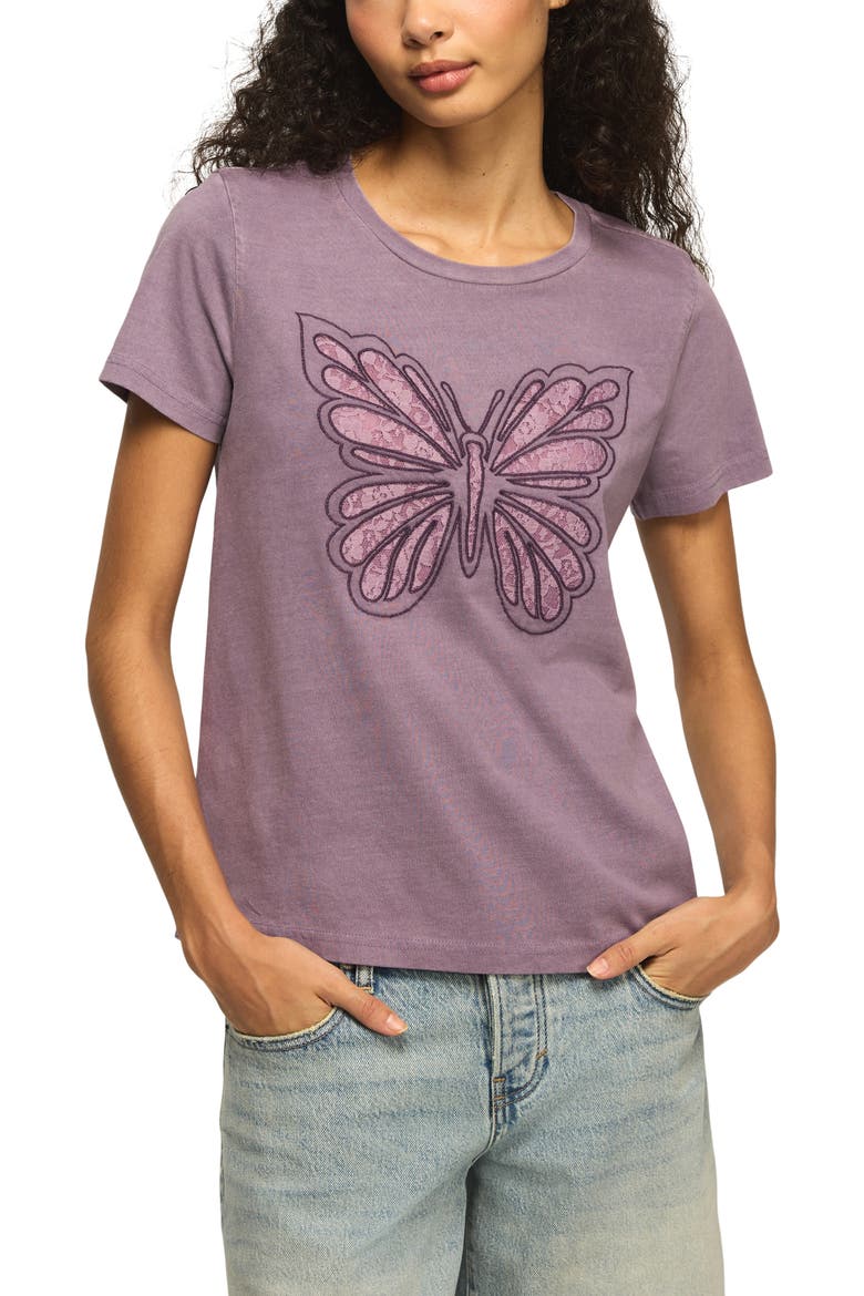 Lace Embroidered Butterfly Cotton T-Shirt, Main, color, RHAPSODY
