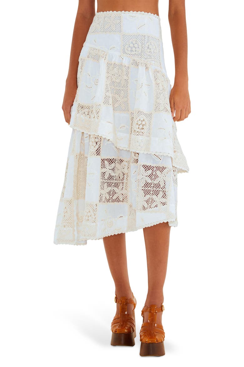 Lace Detail Tiered Asymmetric Cotton Skirt (Women) | Nordstrom