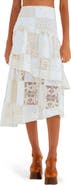 FARM Rio Lace Detail Tiered Asymmetric Cotton Skirt