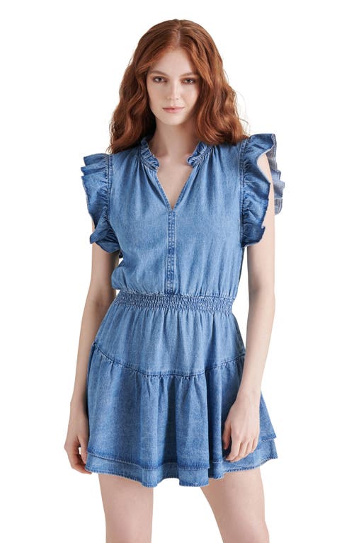 Steve Madden Prairie Dreams Flutter Sleeve Denim Minidress In Vienna Wash