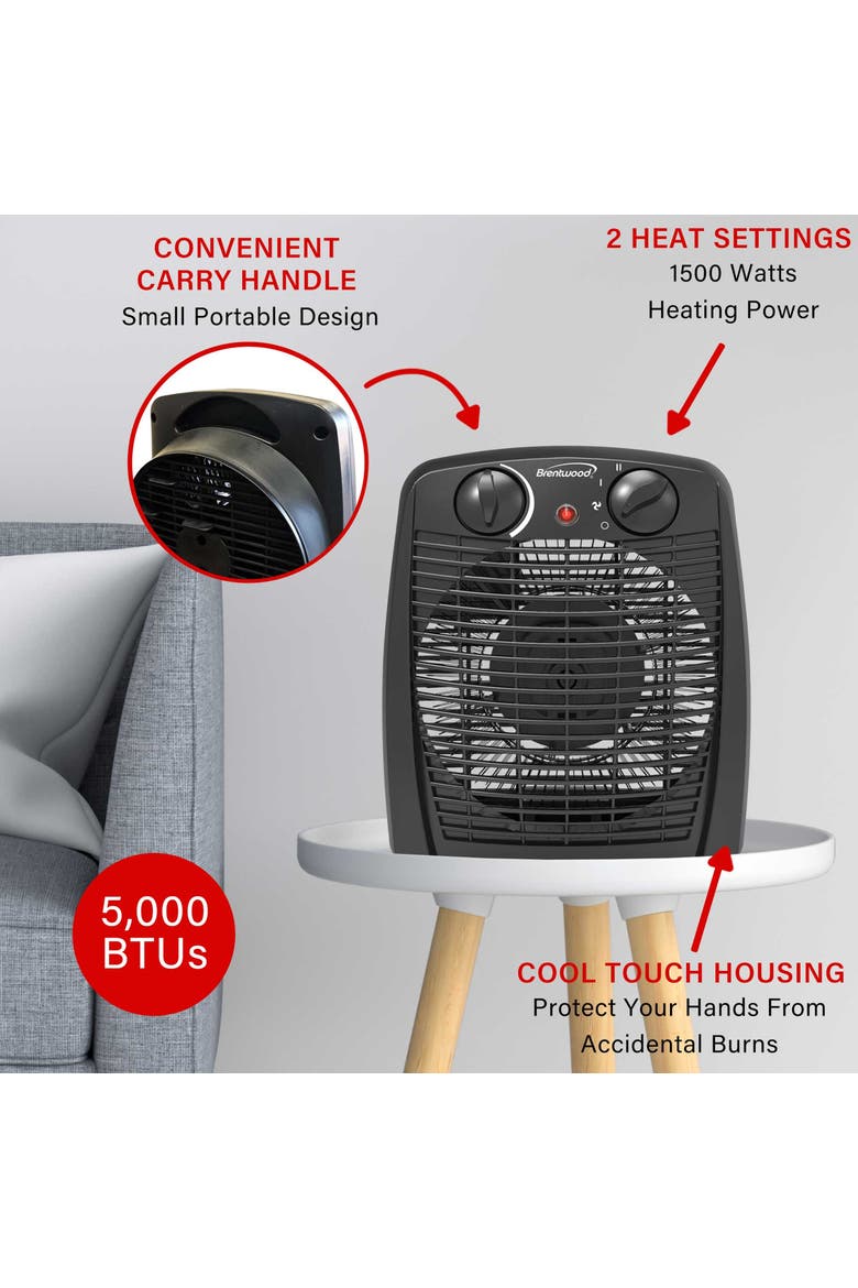 1500 W Portable Electric Space Heater and Fan in Black, Alternate, color, Black