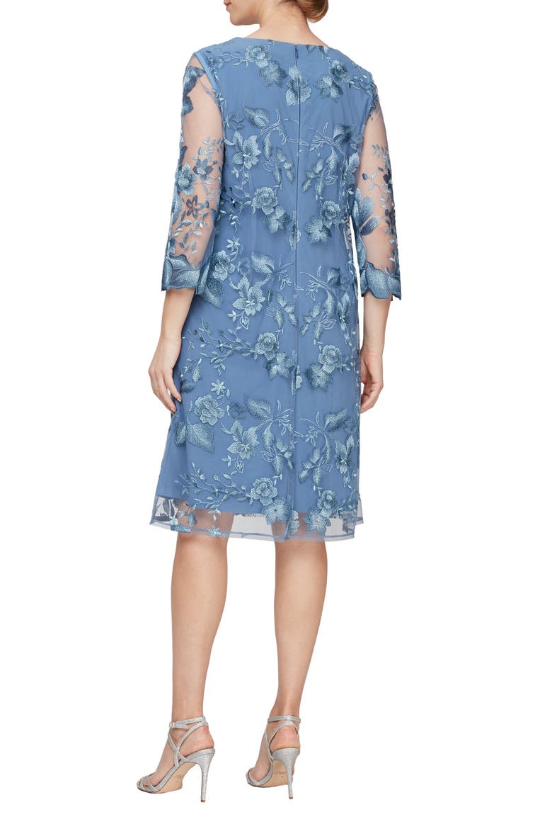Embroidered Lace Mock Jacket Cocktail Dress, Alternate, color, VINTAGE BLUE