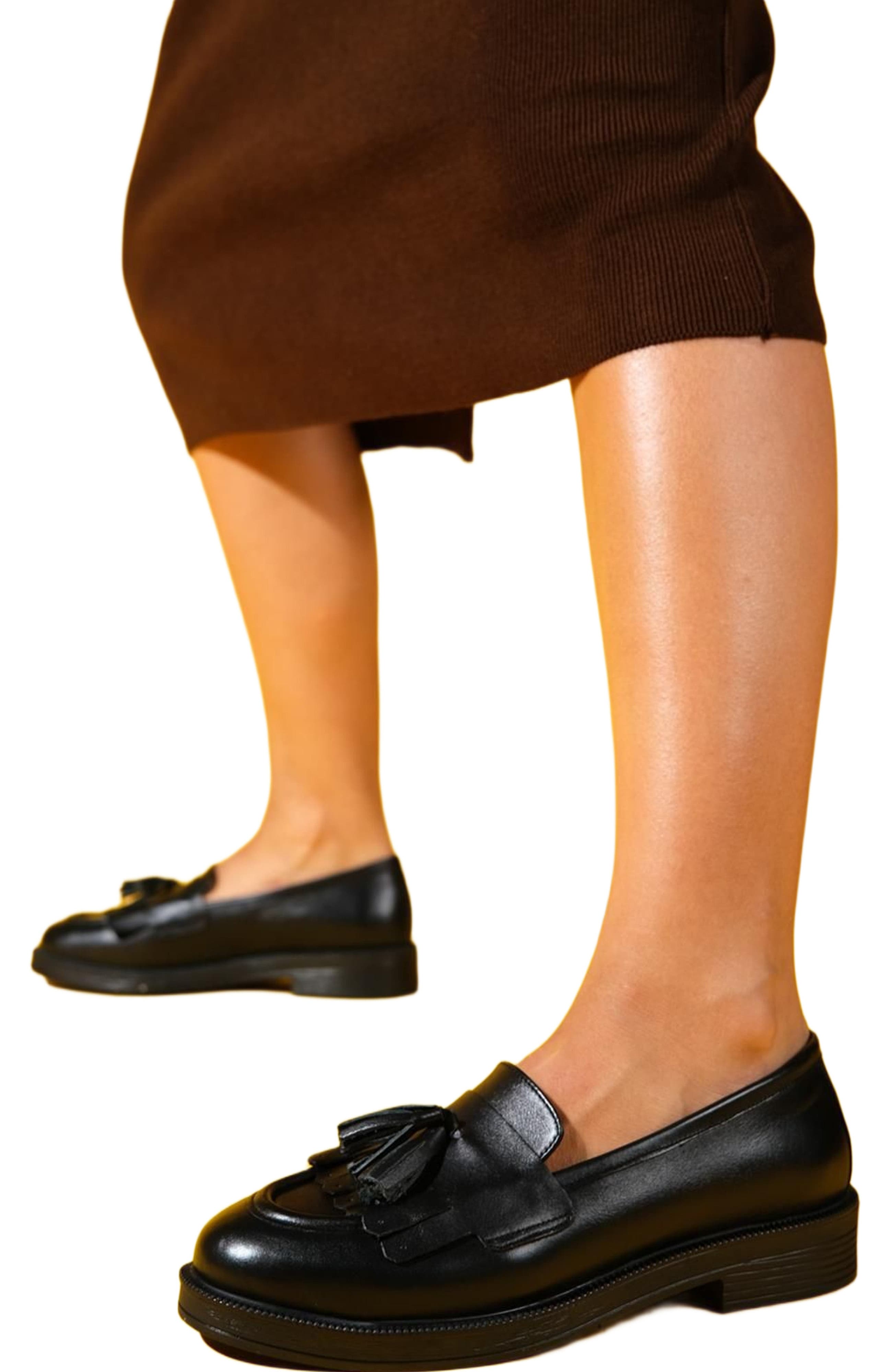 Forever & Always Shoes Milly Leather Tassel Loafer, Alternate, color, Black Leather